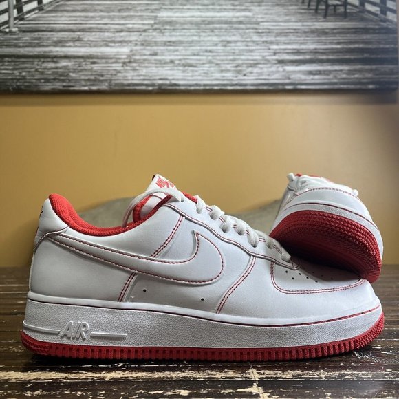 Nike Air Force 1 White University Red Contrast Stitch Men’s Size 9 - Picture 1 of 7